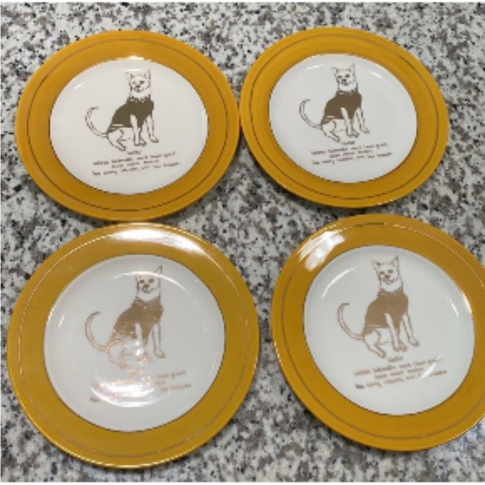 NWT Anthropologie Walter Chihuahua Dog Biography Canape Plates Set of 4. - Picture 3 of 5